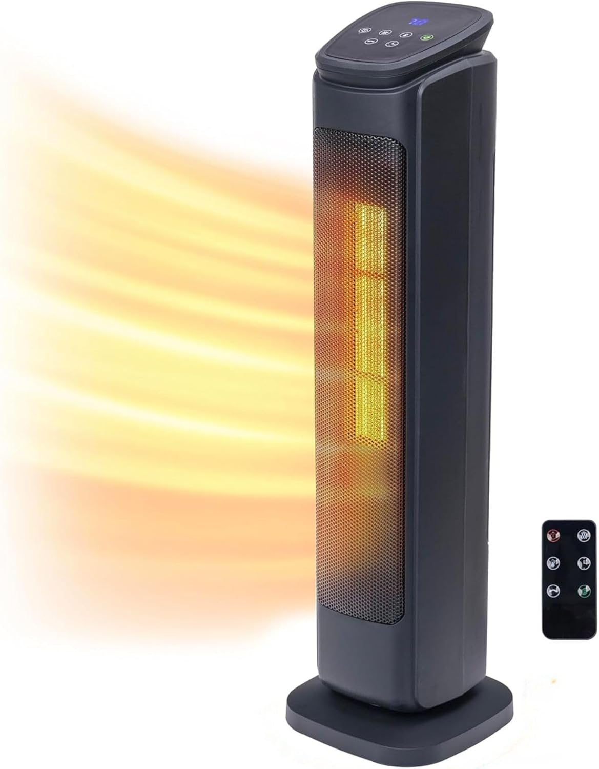 Comfort Zone CZ12824 manufacturer image showing a dark digital tower heater and its remote control