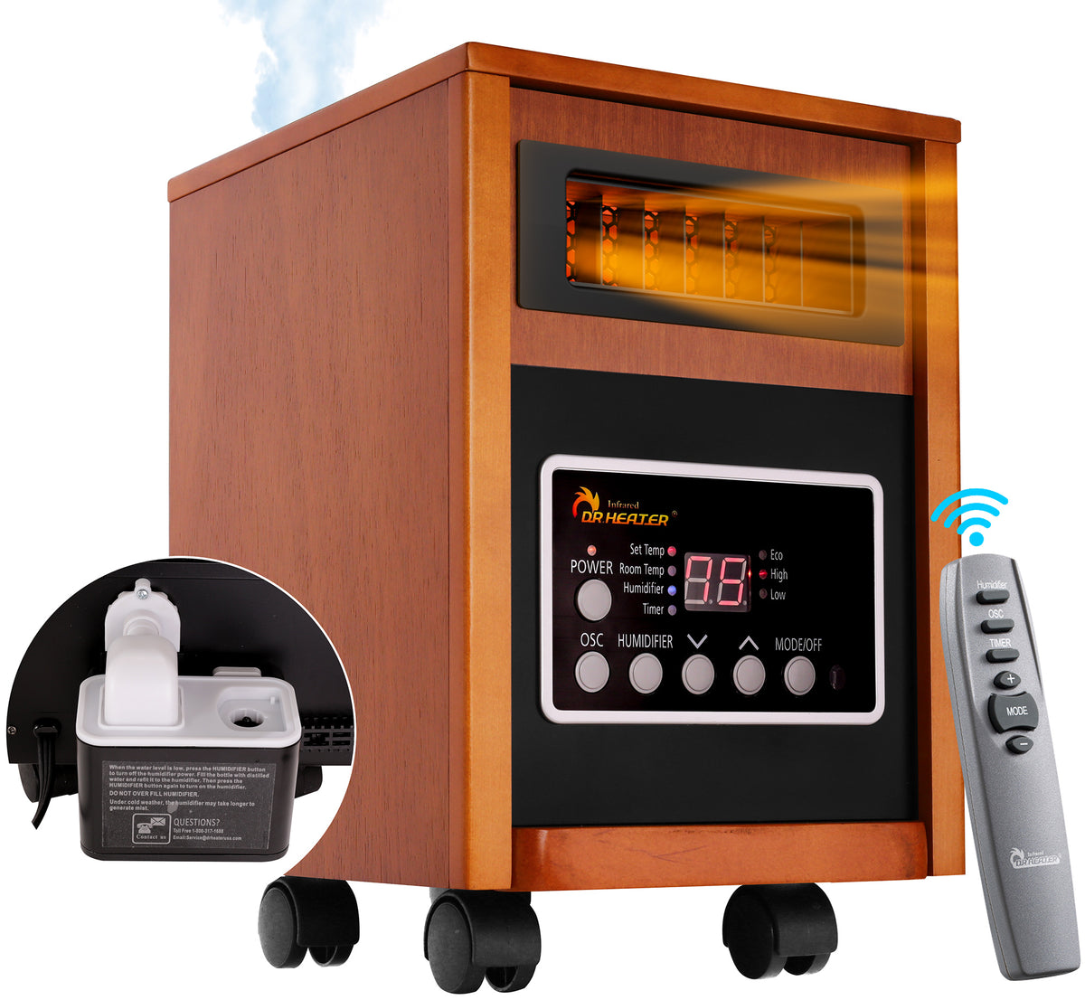 DR-998 Cherry portable space heater in official manufacturer product-gallery image; photo-versus-render status not stated