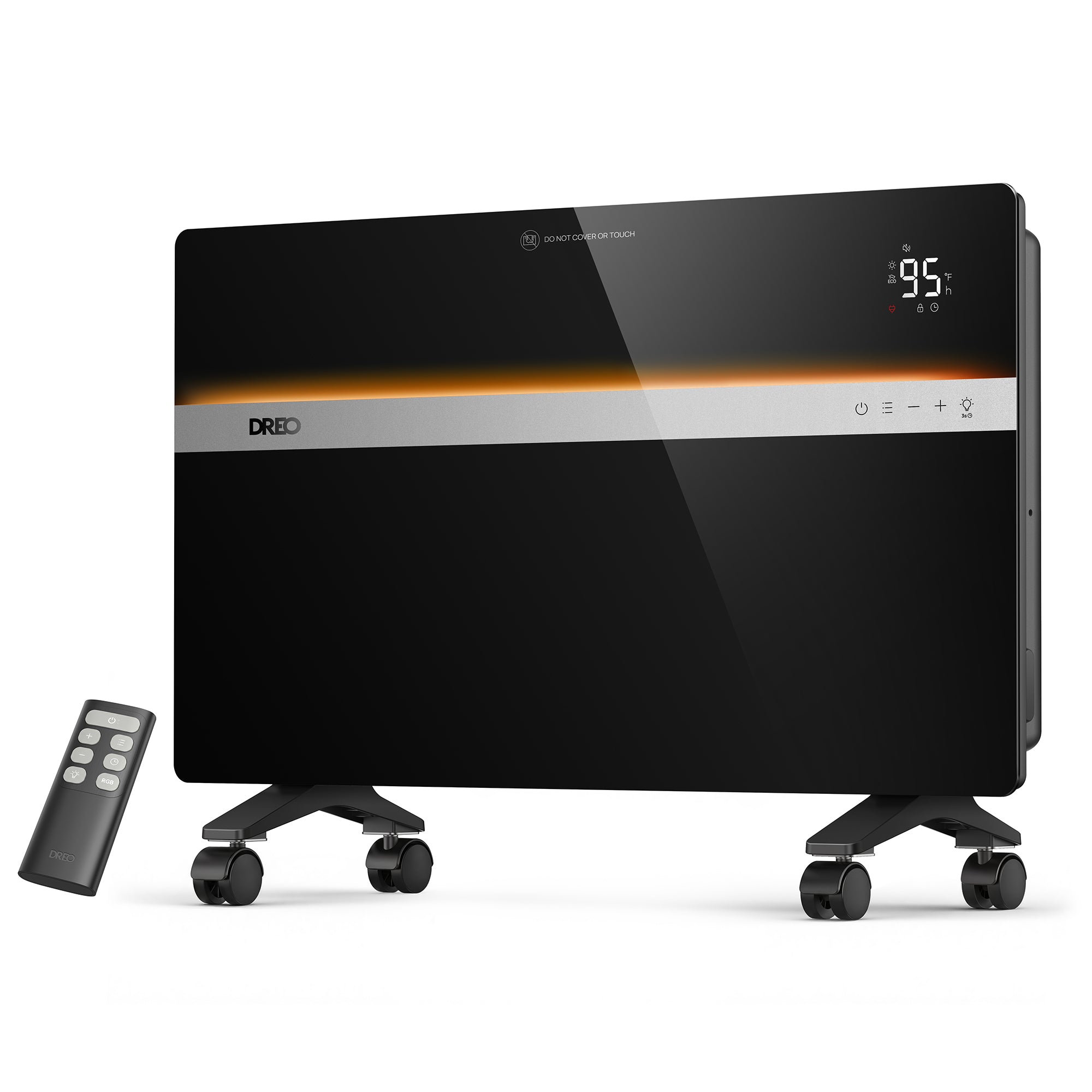 DREO Convection Heater 711 in Black, shown on caster wheels