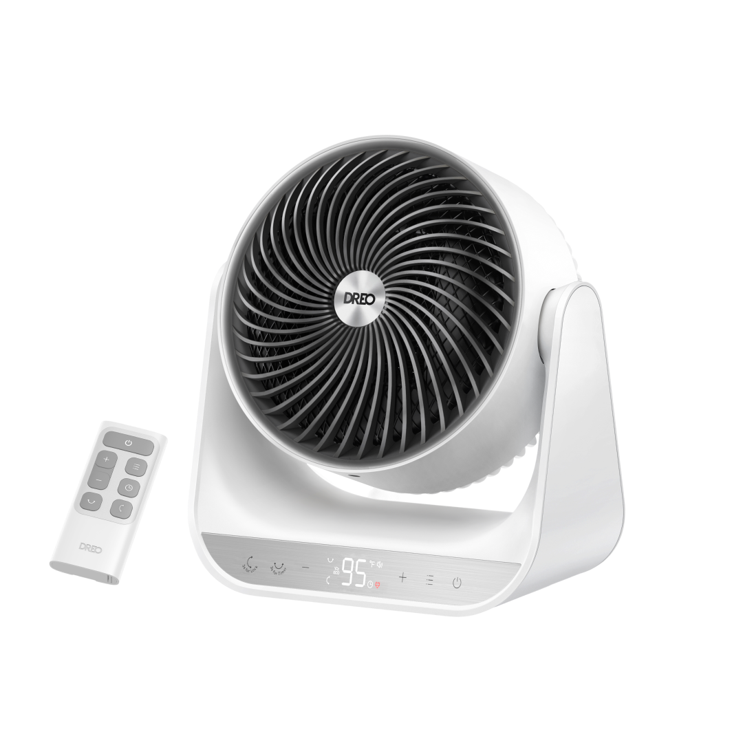 DREO Whole-Room Heater 714 in White with its remote