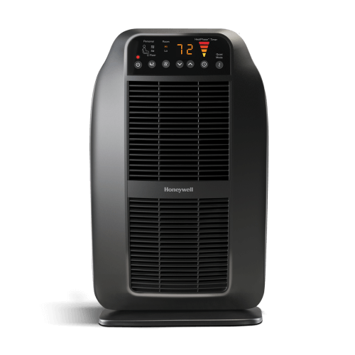 Honeywell Heatgenius HCE840B ceramic heater shown head-on with display and front grilles.