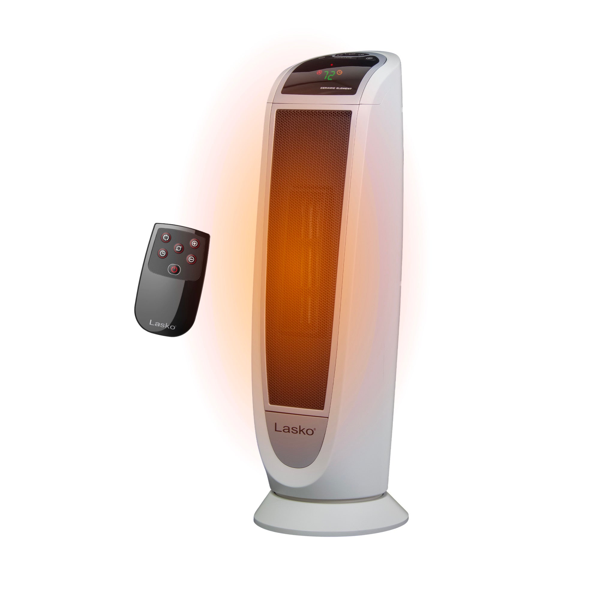 White Lasko model 5165 digital ceramic tower heater with remote