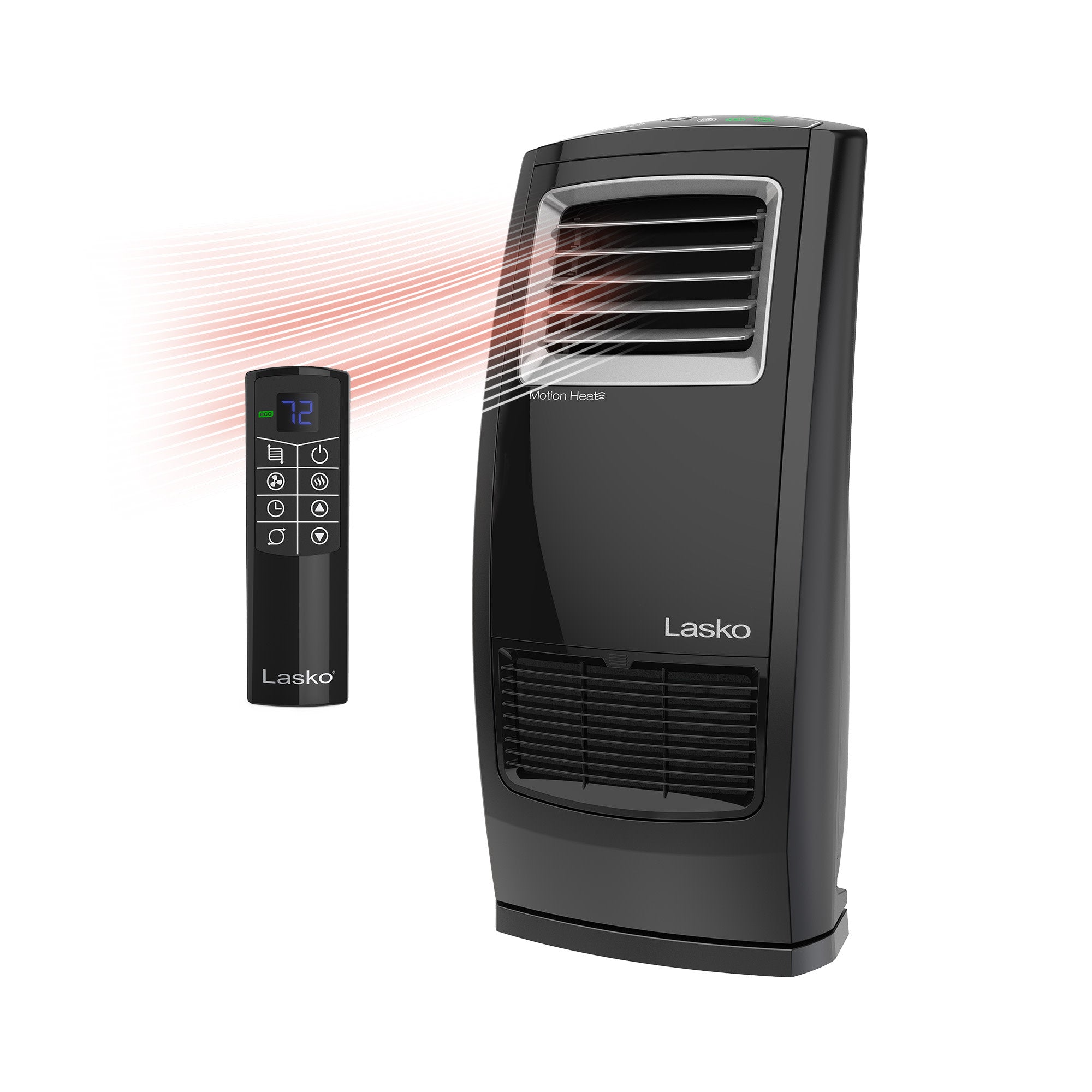 Lasko Motion Heat Plus CC23161 Black ceramic console heater with remote