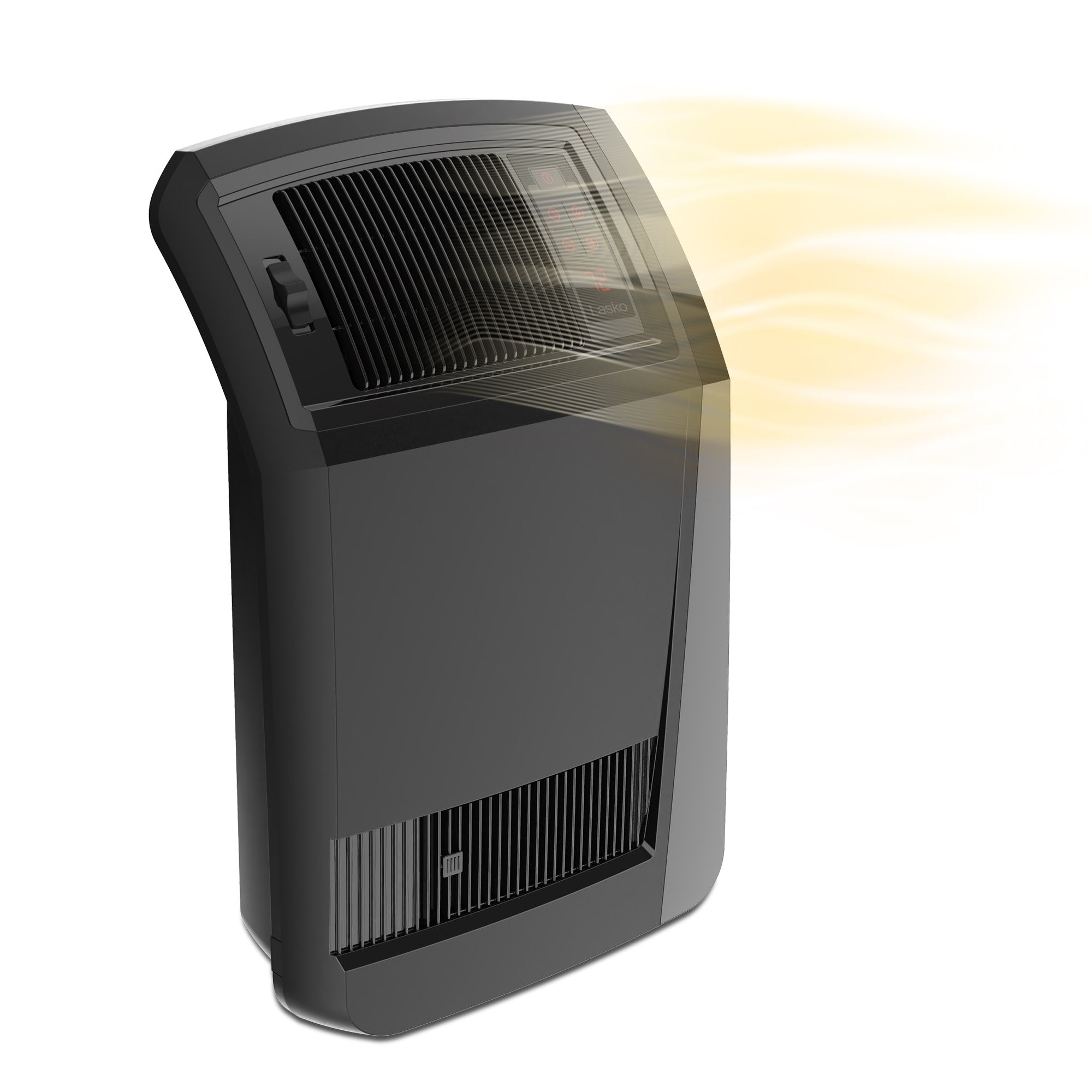Black Lasko CC24925 ceramic console space heater with upper touch controls, front outlet grille and lower intake grille
