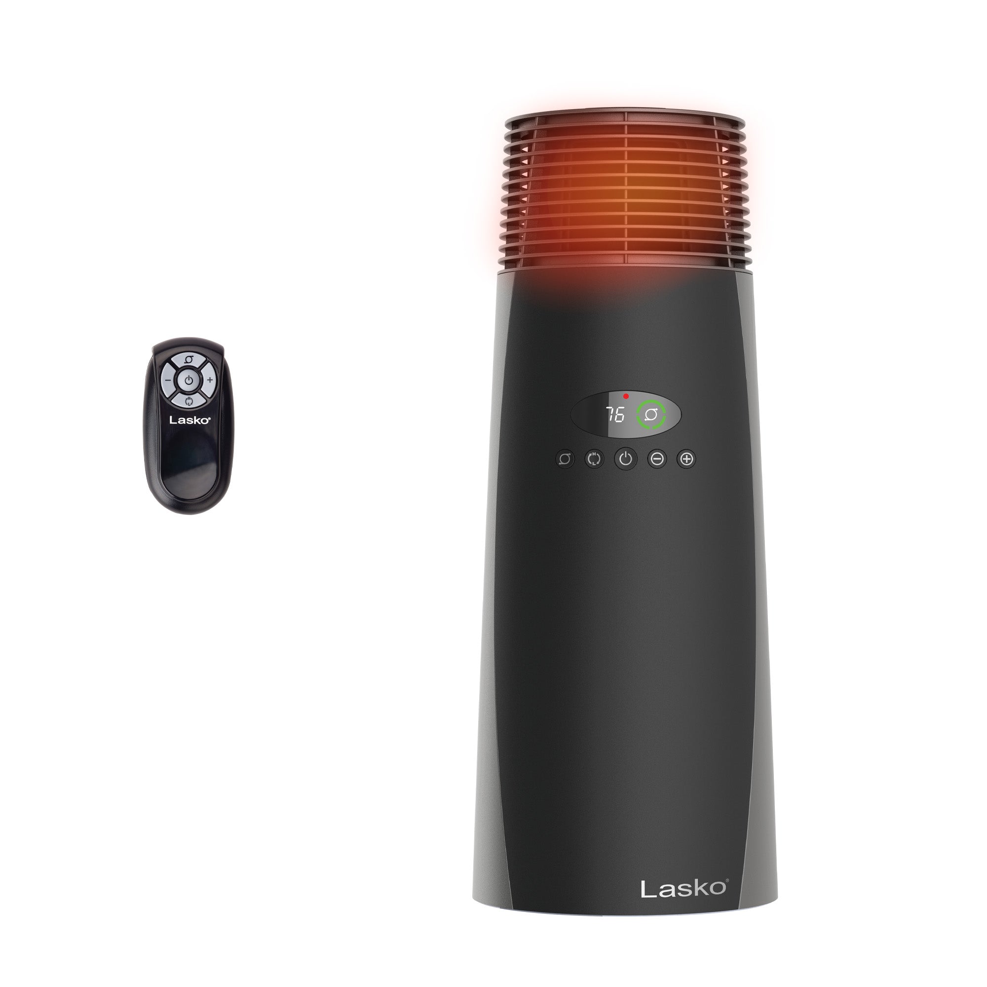 Black Lasko CT22360 ceramic tower heater with remote control