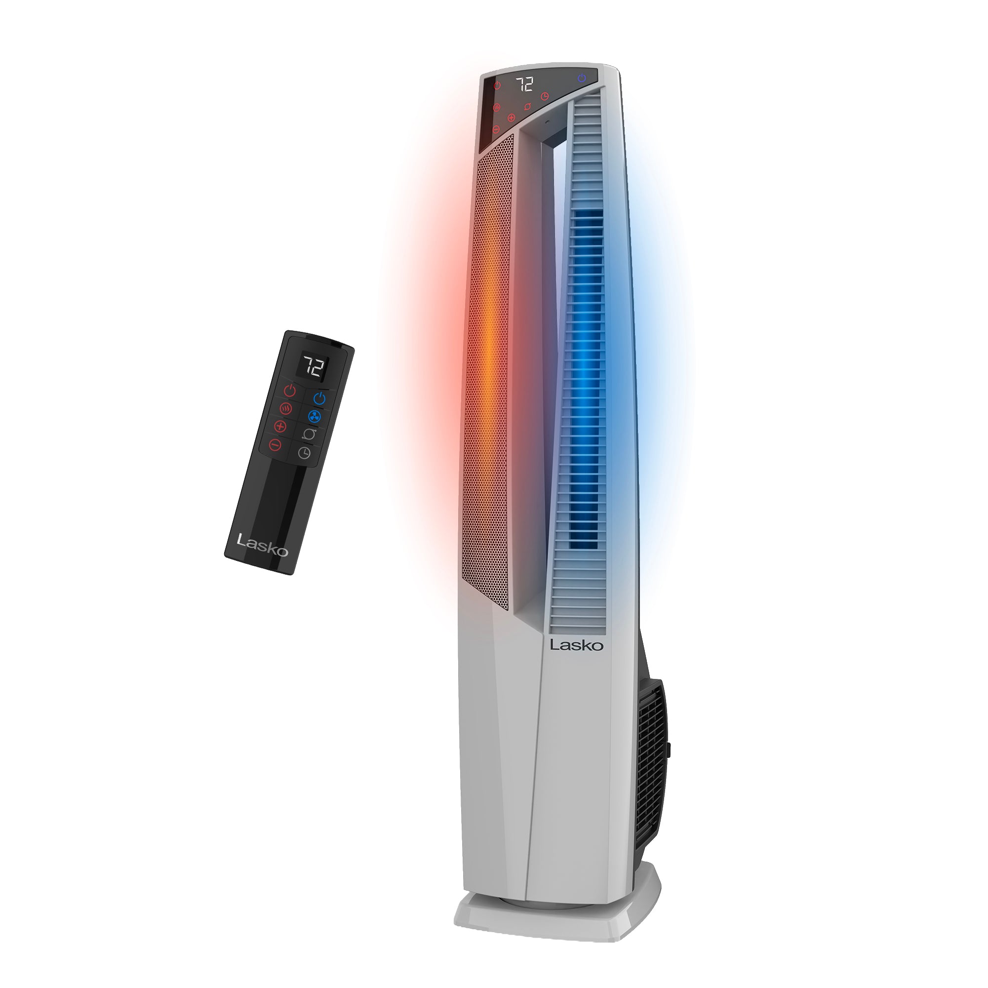 Lasko DUO Comfort FHV820 white AC tower fan and ceramic space heater with remote