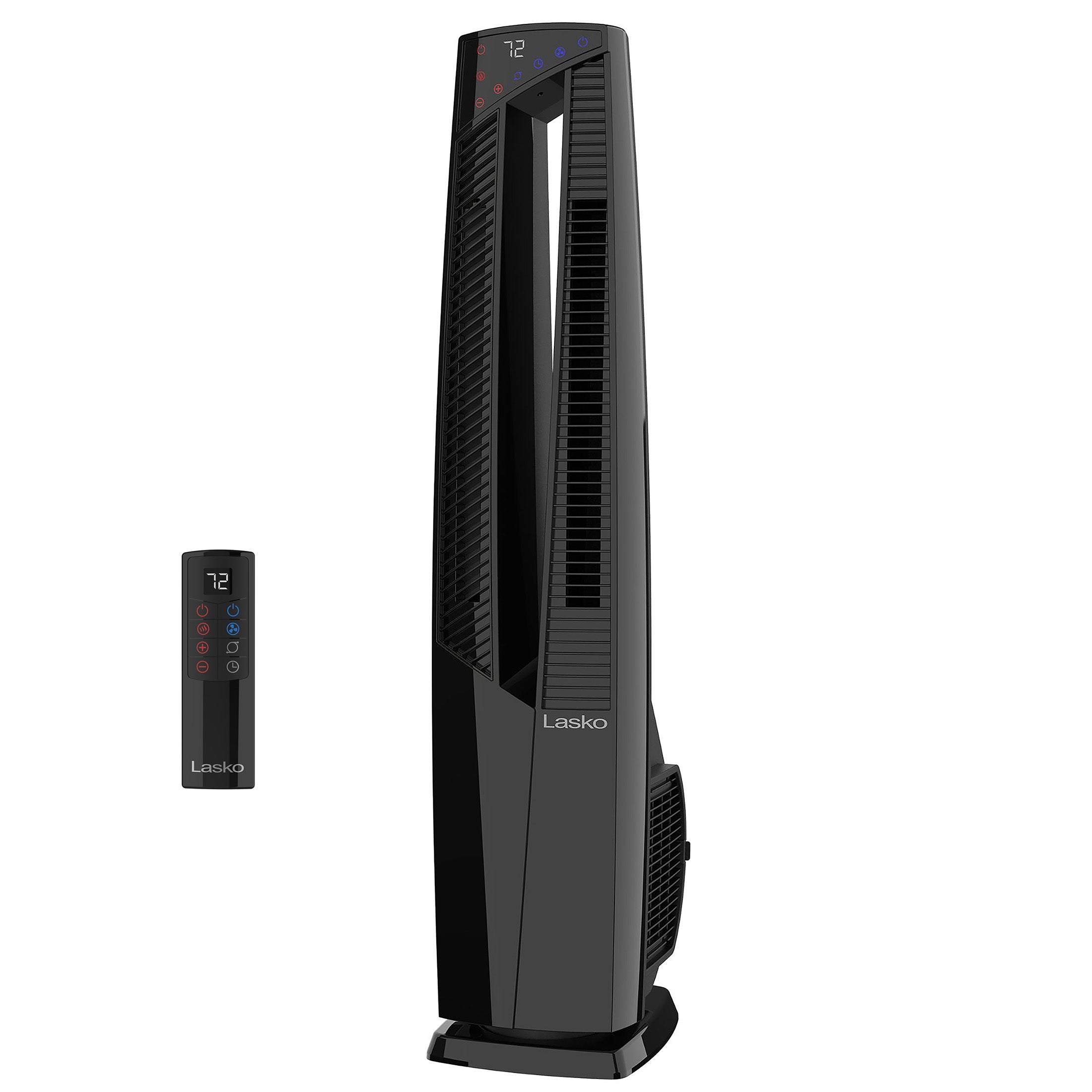 Lasko DUO Comfort FHV830 black DC tower fan and ceramic space heater with remote
