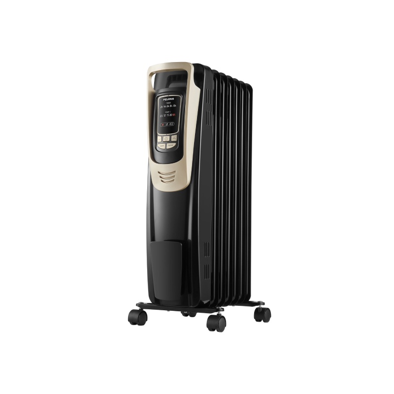 Pelonis PH-14A black digital oil-filled radiator with front display and caster base, manufacturer image
