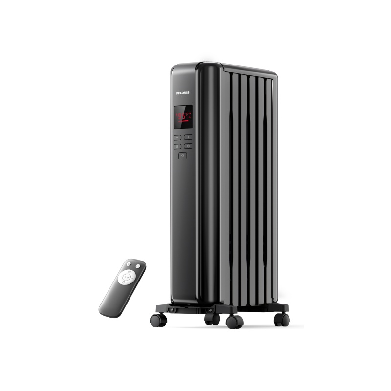 Pelonis PSHO06MR6ASB black digital oil-filled radiator with remote and caster base, manufacturer image