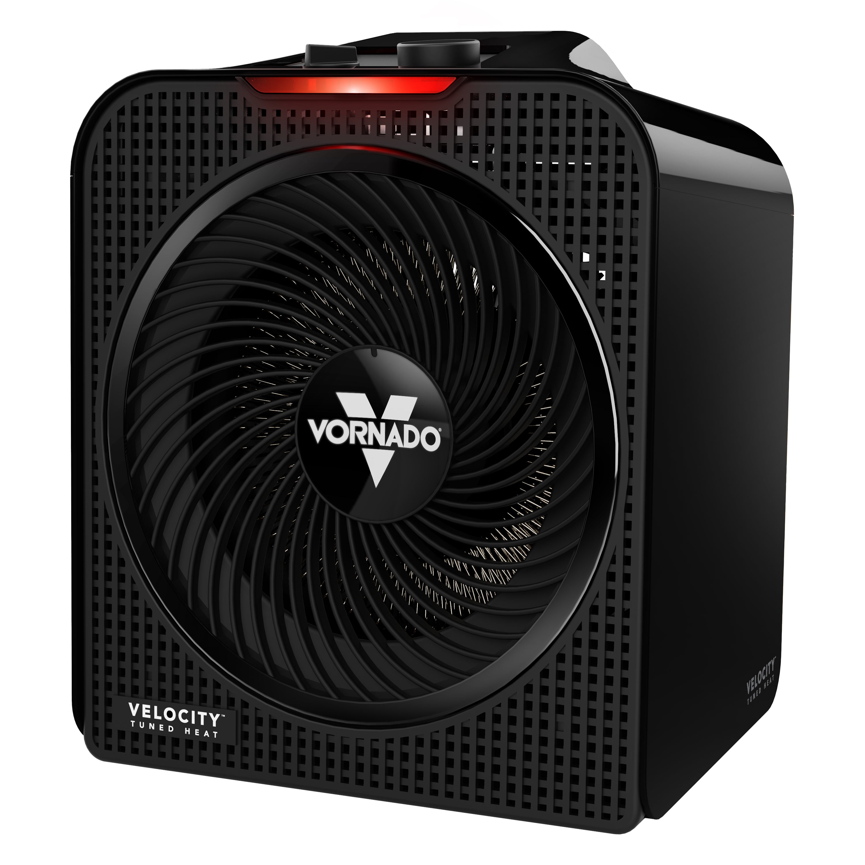 Vornado Velocity 4 Whole Room Heater, black cuboid body with circular front grille and two top controls.