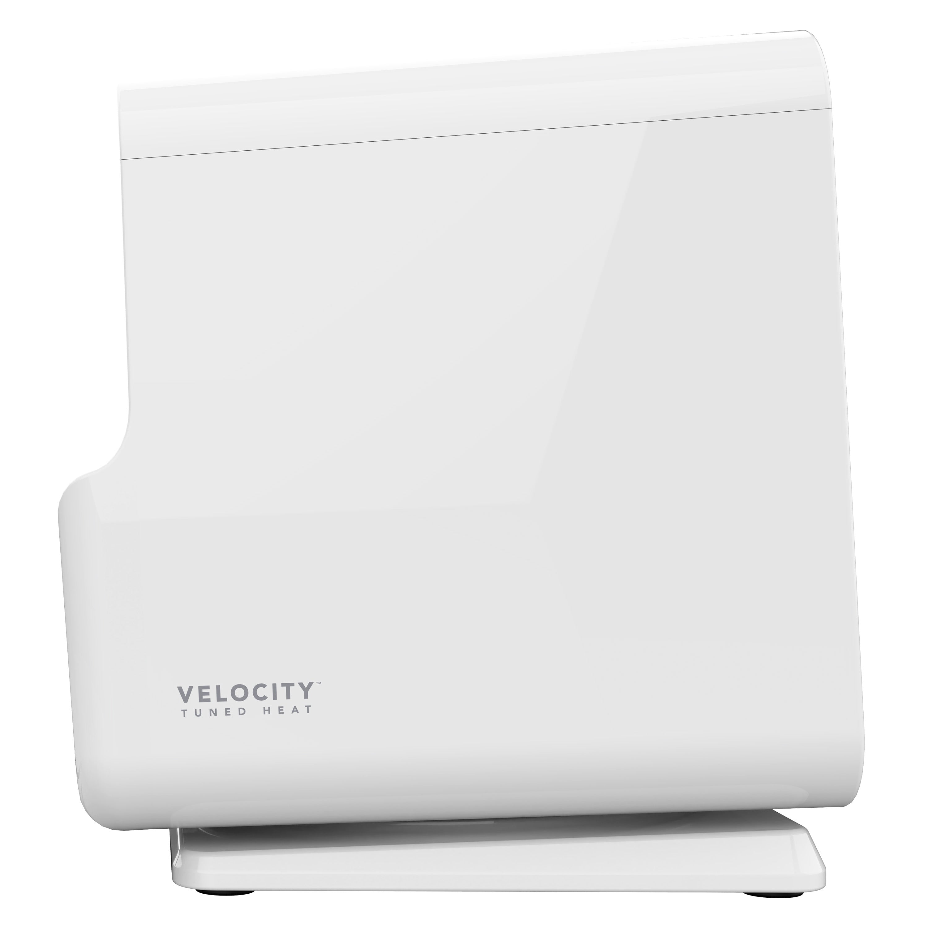 Vornado Velocity Cube 5S whole-room heater, side view, white exterior and black grille shown in the maker's gallery.