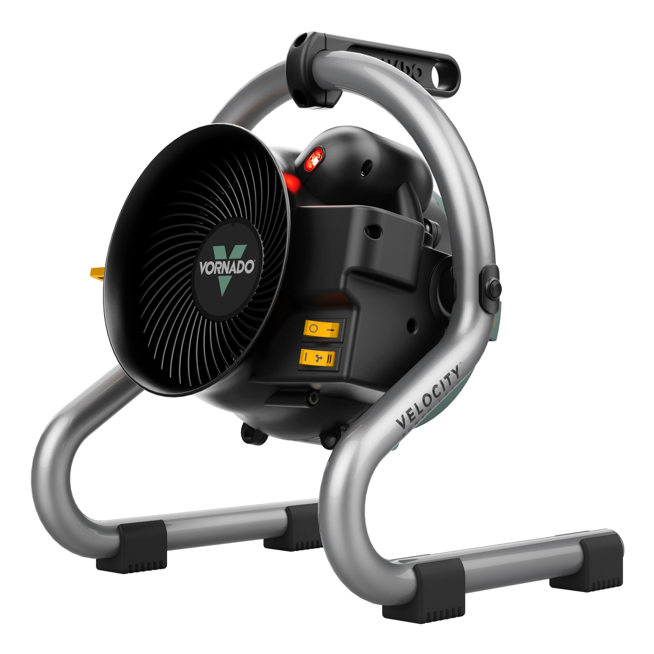 Official Vornado Velocity HD main studio image in black/gray with green accents and curved carrying frame