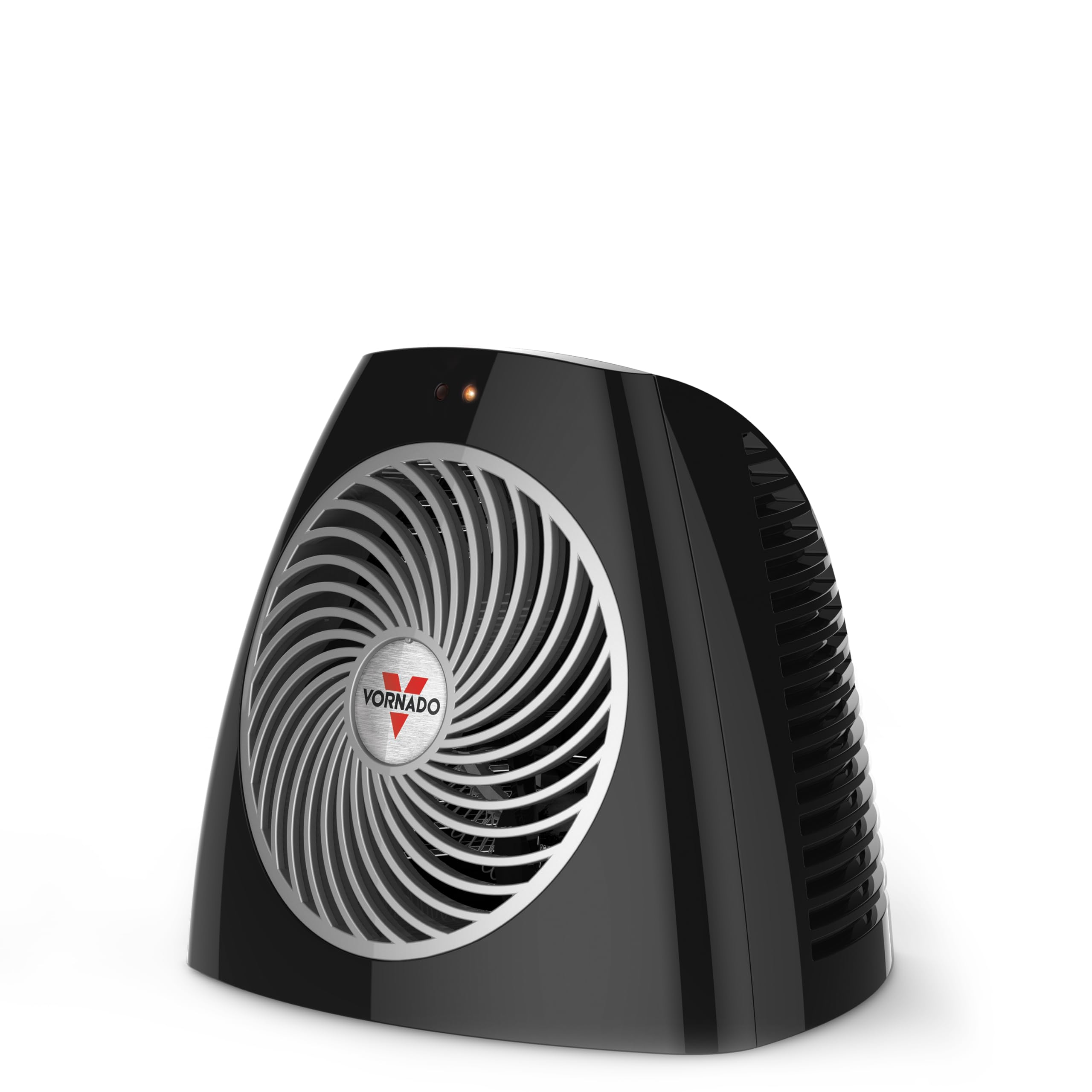 Vornado VH202 Personal Heater in black, compact body with spiral front grille and side air vents